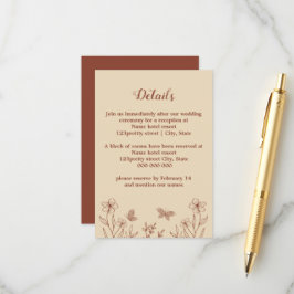 Carte D'accompagnement Romantique élégant mariage à fleurs en terre cuite