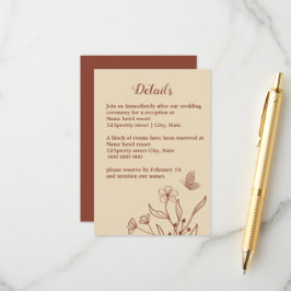 Carte D'accompagnement Romantique élégant mariage à fleurs en terre cuite