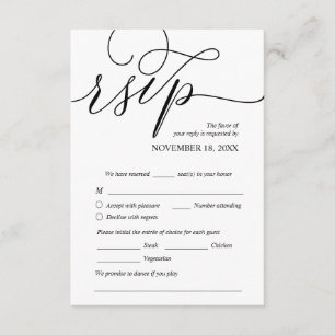 Carte D'accompagnement Romantique moderne, Noir, Dîner Mariage RSVP