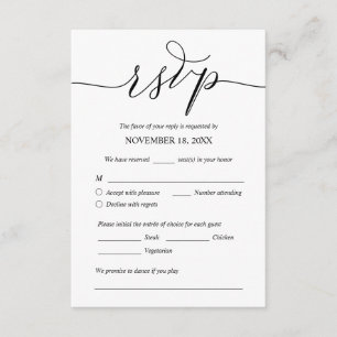 Carte D'accompagnement Romantique moderne, Noir, Dîner Mariage RSVP