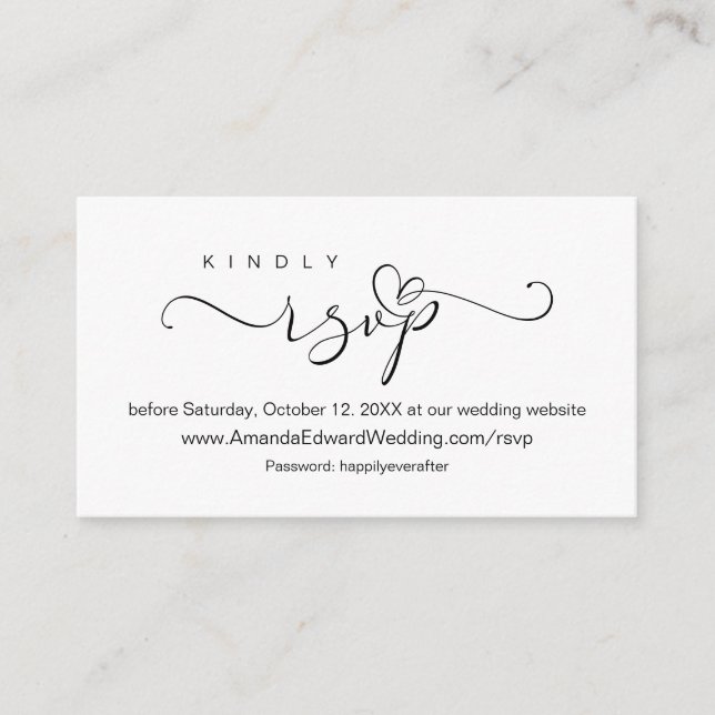 Carte D'accompagnement Romantique, Noir, Mariage en ligne RSVP, rappel (Devant)