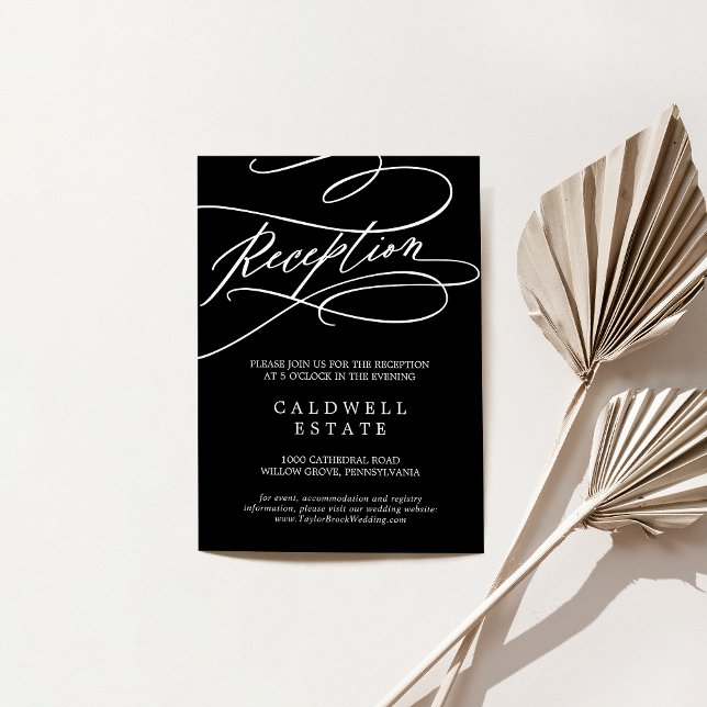Carte D'accompagnement Romantique Noir Noir Calligraphie Mariage Réceptio (Romantic Dark Black Calligraphy Wedding Reception Enclosure Card)