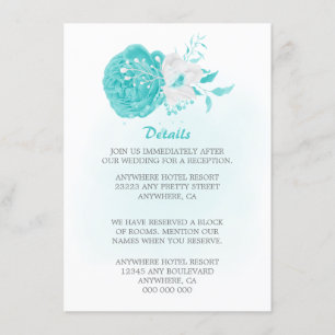 Carte D'accompagnement Romantique turquoise blanc détails mariage