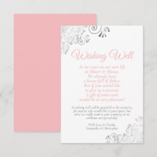 Carte D'accompagnement Rose & Argent sur Mariage blanc Wishing well Poem