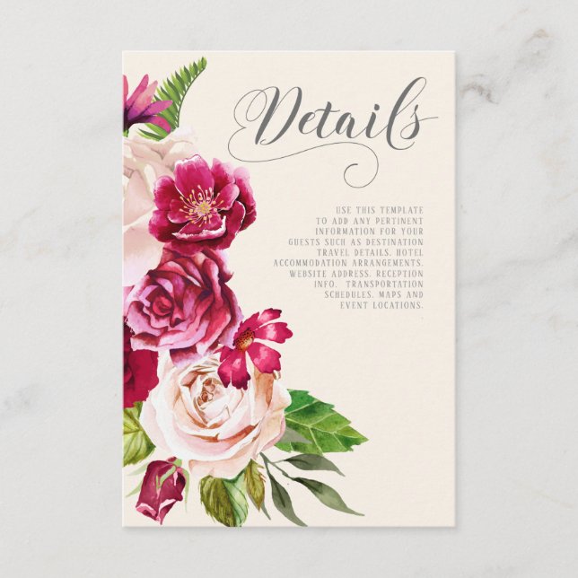 Carte D'accompagnement Rose Bourgogne/Crème Mariage Détails ID584 (Devant)