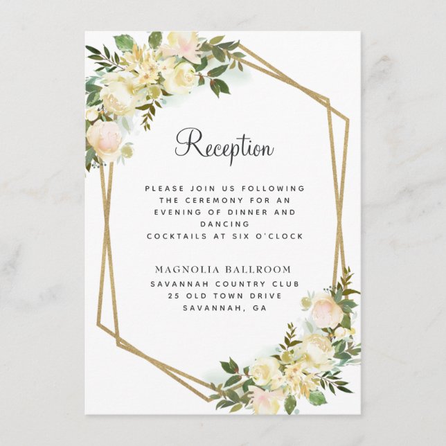 Carte D'accompagnement Rose Chic Floral Gold Mariage Réception Blanc (Devant)