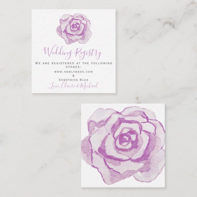 Carte D'accompagnement Rose d'aquarelle violet | Inscription du Registre  (Devant / Derrière)