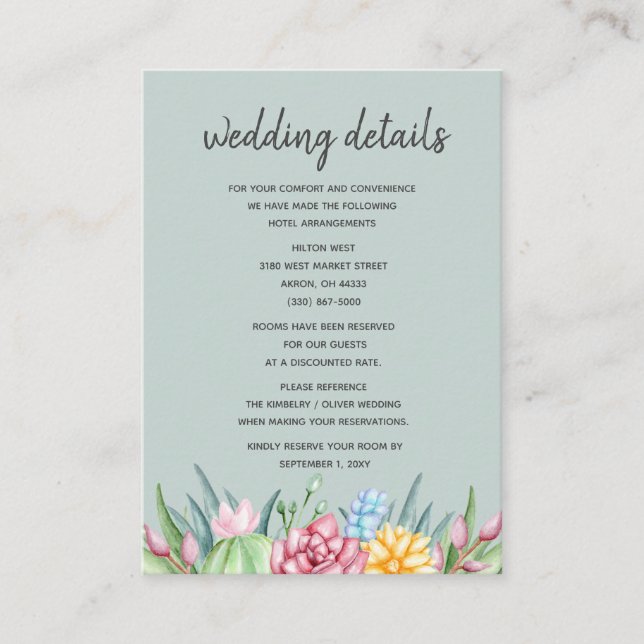 Carte D'accompagnement Rose de cactus rustique Succulent Mariage floral (Devant)