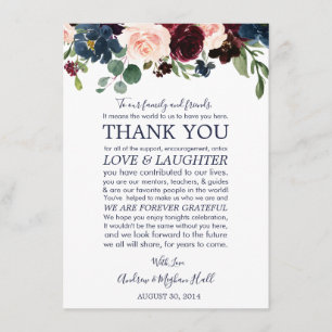 Carte D'accompagnement Rose de la Marine Bourgogne Mariage Lieu Merci
