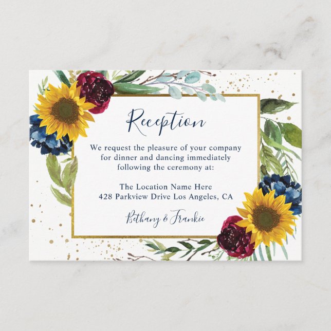 Carte D'accompagnement Rose de tournesol rustique Réception de mariage fl (Devant)