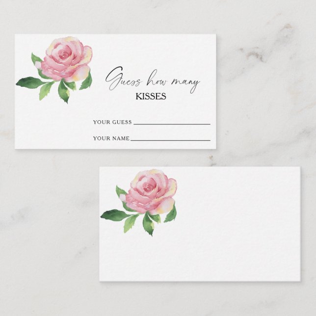 Carte D'accompagnement Rose - devine le nombre de baisers jeu de mariage (Devant / Derrière)