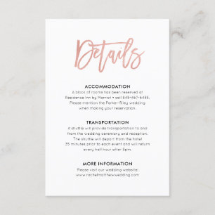 Carte D'accompagnement Rose doux moderne Gold Détails du Mariage Insérer 