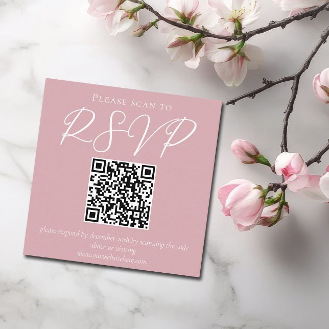 Carte D'accompagnement Rose Dusty Rose Feminine QR Code Mariage RSVP (Créateur téléchargé)