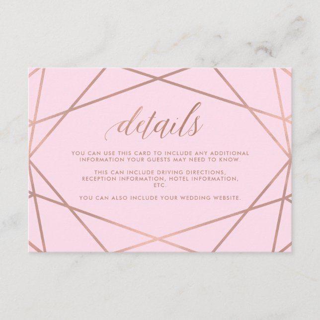 Carte D'accompagnement Rose et or Rose Faux | Détails de l'invité (Devant)