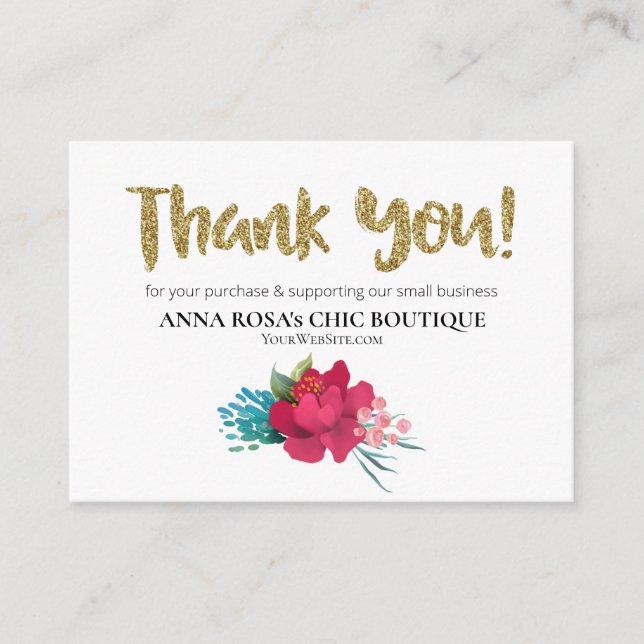 Carte D'accompagnement *~* ROSE FLORAL QR Logo MERCI Review AP8 (Devant)