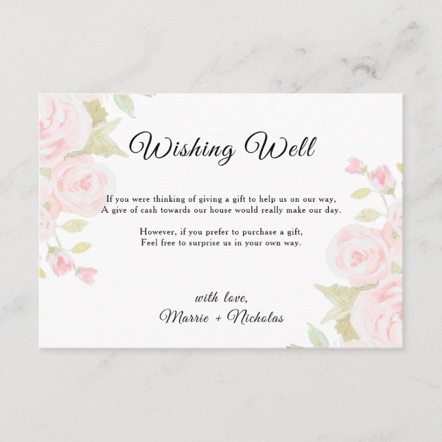 Carte D'accompagnement Rose Florale Rose Pâle Art Mariage Souhaits de Réu (Devant)