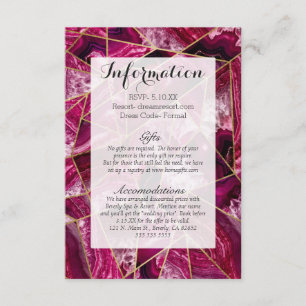 Carte D'accompagnement Rose Fuchsia White Agate Or Triangles géométriques