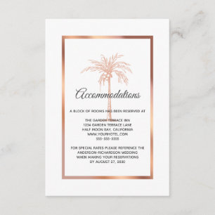 Carte D'accompagnement Rose Gold Copper Palm Tree Mariage Hébergements