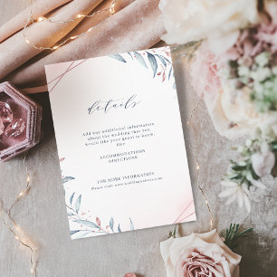 Carte D'accompagnement Rose Gold Dusty Blue Greenery Mariage géométrique