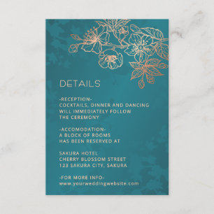 Carte D'accompagnement Rose Gold Floral Line Art Mariage Teal