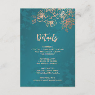 Carte D'accompagnement Rose Gold Floral Line Art Mariage Teal