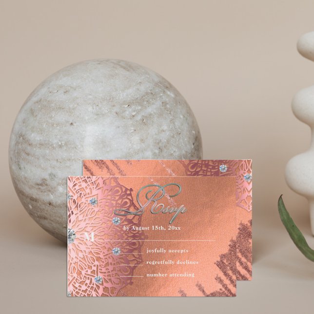 Carte D'accompagnement Rose Gold Foil Luxe Glam élégant élégant RSVP (Créateur téléchargé)
