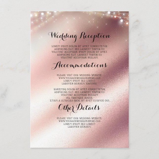 Carte D'accompagnement Rose Gold Foil Mariage Information Invité (Devant)