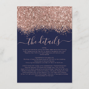Carte D'accompagnement Rose Gold Navy Parties scintillant Confetti Mariag