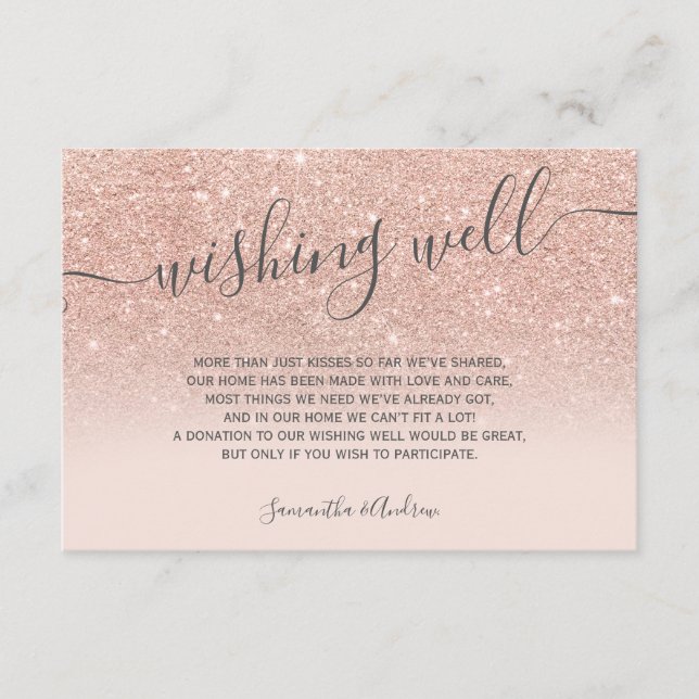 Carte D'accompagnement Rose gold paillettes ombre blush écriture souhaita (Devant)