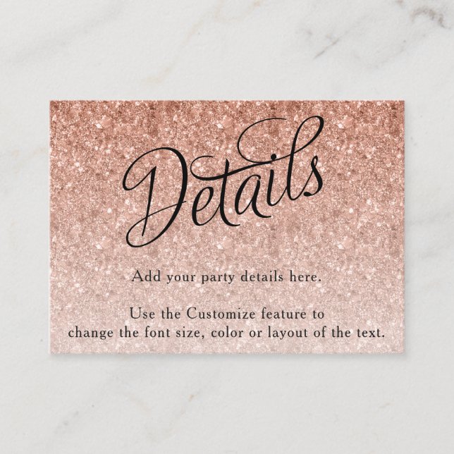 Carte D'accompagnement Rose Gold Parties scintillant Fancy Script Détail (Devant)