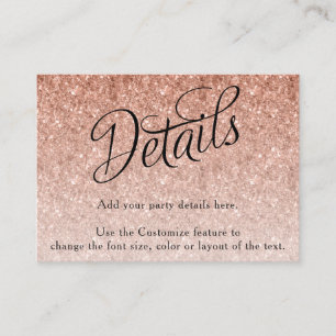 Carte D'accompagnement Rose Gold Parties scintillant Fancy Script Détail