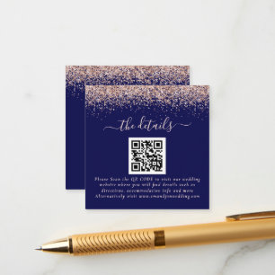 Carte D'accompagnement Rose Gold Parties scintillant QR Code Marine Détai
