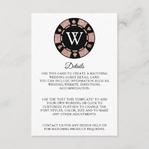 Carte D'accompagnement Rose Gold Poker Chip Casino Mariage Détail
