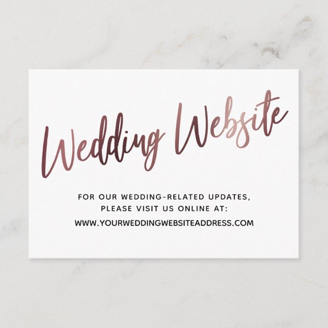 Carte D'accompagnement Rose Gold Script Mariage site Web Enregistrer la d (Devant)