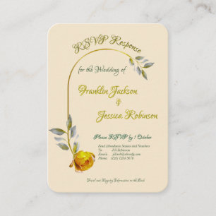 Carte D'accompagnement Rose jaune doux avec mariage vert pâle et or