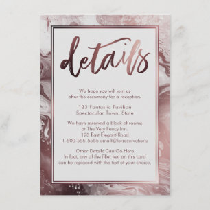 Carte D'accompagnement Rose Marbre Or Détails Mariage sur gris clair