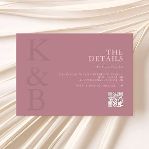 Carte D'accompagnement Rose moderne Dusty Monogramme minimaliste Mariage