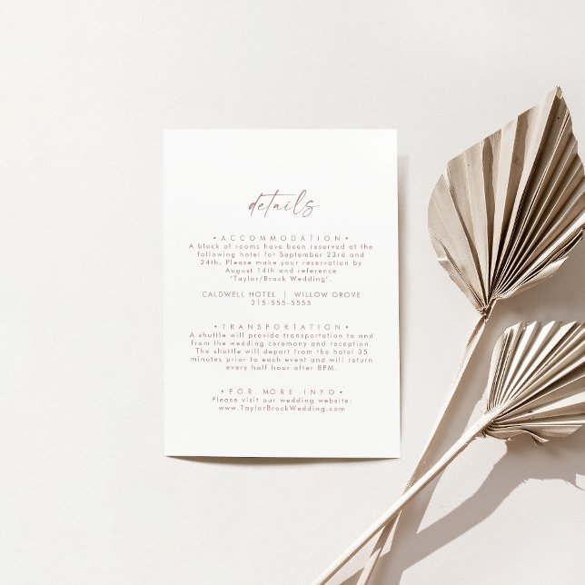 Carte D'accompagnement Rose moderne Gold Script Minimal Mariage Détails (Modern Rose Gold Script Minimal Wedding Details Enclosure Card)