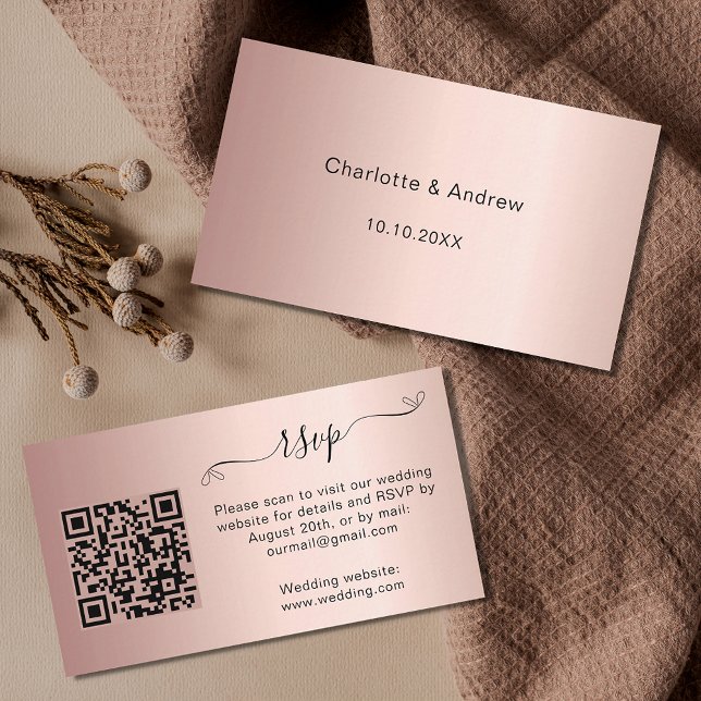 Carte D'accompagnement Rose or mariage réponse site web QR code RSVP (Créateur téléchargé)