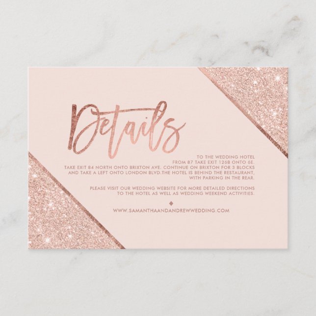 Carte D'accompagnement Rose or parties scintillant de rougissement script (Devant)