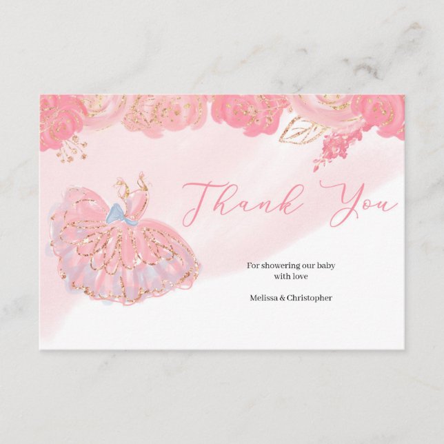 Carte D'accompagnement Rose or tutu ballerina rose floral merci (Devant)