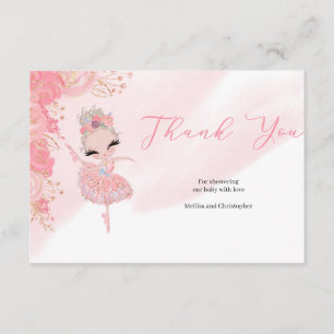 Carte D'accompagnement Rose or tutu ballerine Baby shower Merci