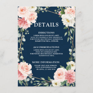 Carte D'accompagnement Rose Pâle Navy Or Géométrique Botanique Mariage