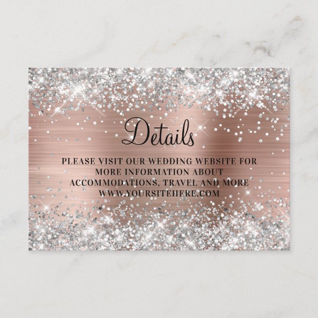 Carte D'accompagnement Rose Parties scintillant argent Gold Foil Détails  (Devant)