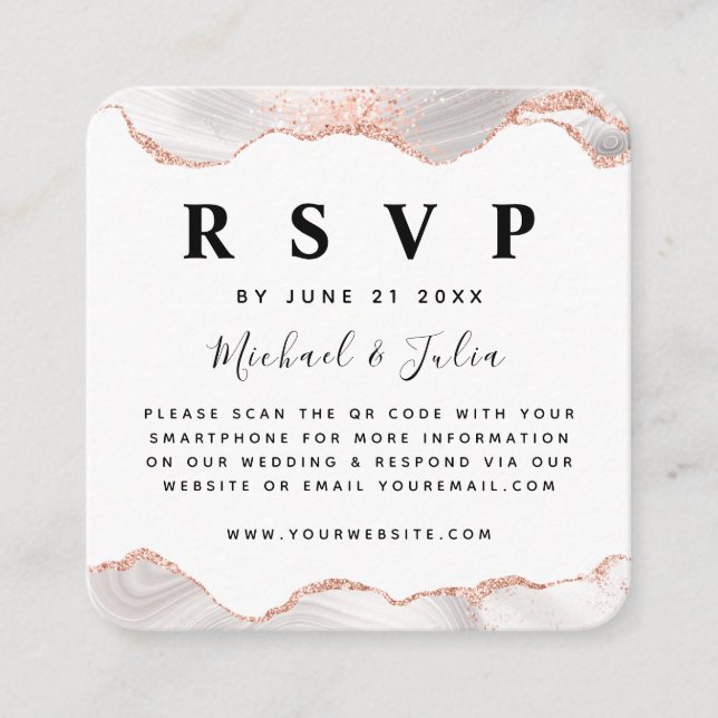 Carte D'accompagnement Rose Parties scintillant or Agate Glam QR Code Mar (Devant)