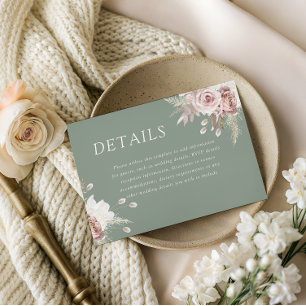 Carte D'accompagnement Rose Poussiéreux & Sauge, Blush Détails de mariage