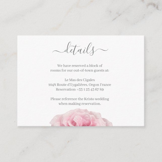 Carte D'accompagnement Rose Rose Blanc Gris Floral Mariage Détail de l'hô (Devant)