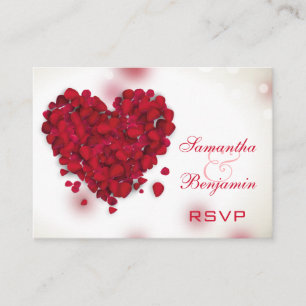 Carte D'accompagnement Rose rouge pétales amour mariage coeur RSVP