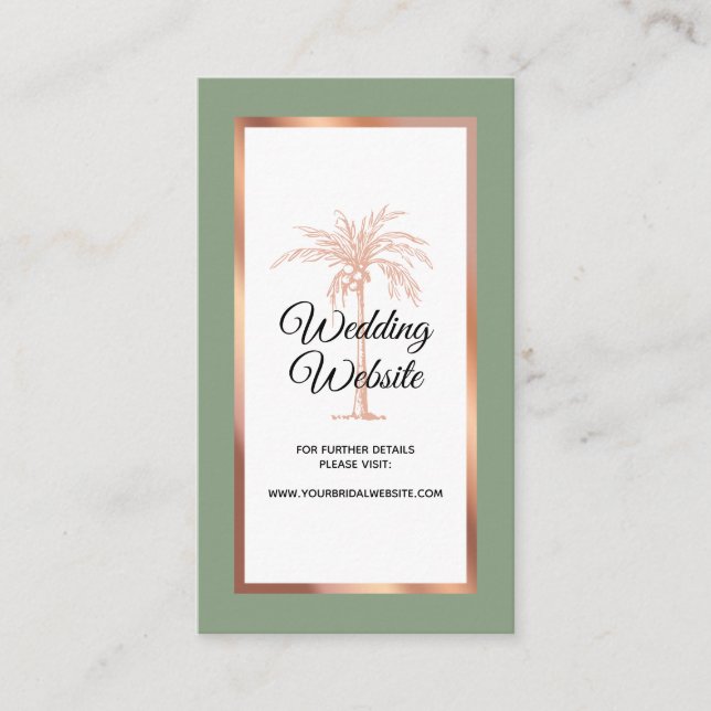 Carte D'accompagnement Rose Sage Green Gold Copper Palm Mariage site Web (Devant)