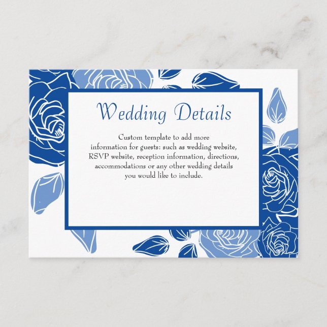 Carte D'accompagnement Rose stylisée florale bleue Mariage chic simple (Devant)